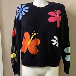 Rails Multicolor Floral flower black knit pullover Sweater 🌸 S